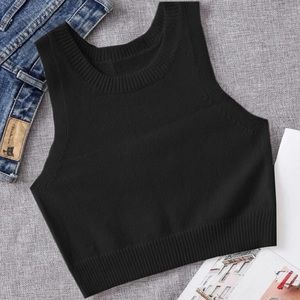 SHEIN ribbed knitted cropped sweater vest - Black - Small